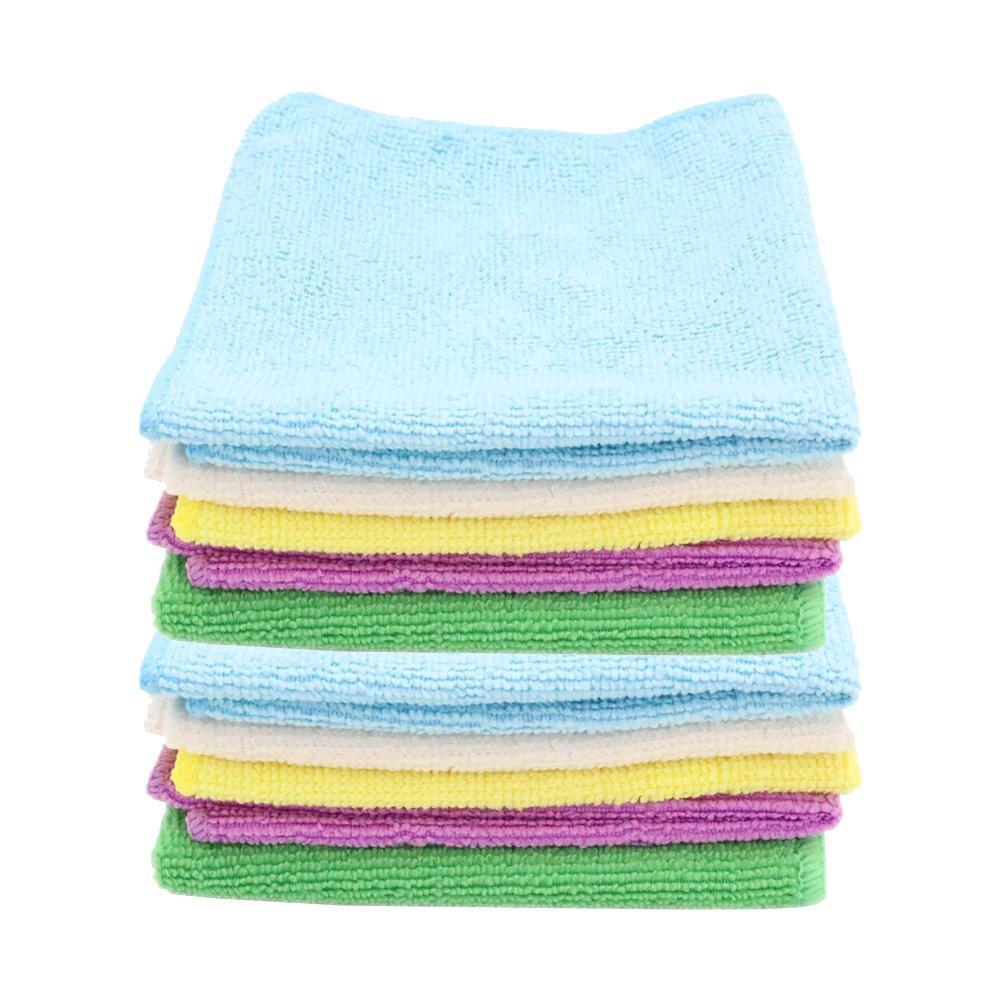 10PK White Glove 30x30cm Cleaning Microfibre Cloth Assorted Colour Towel Wash