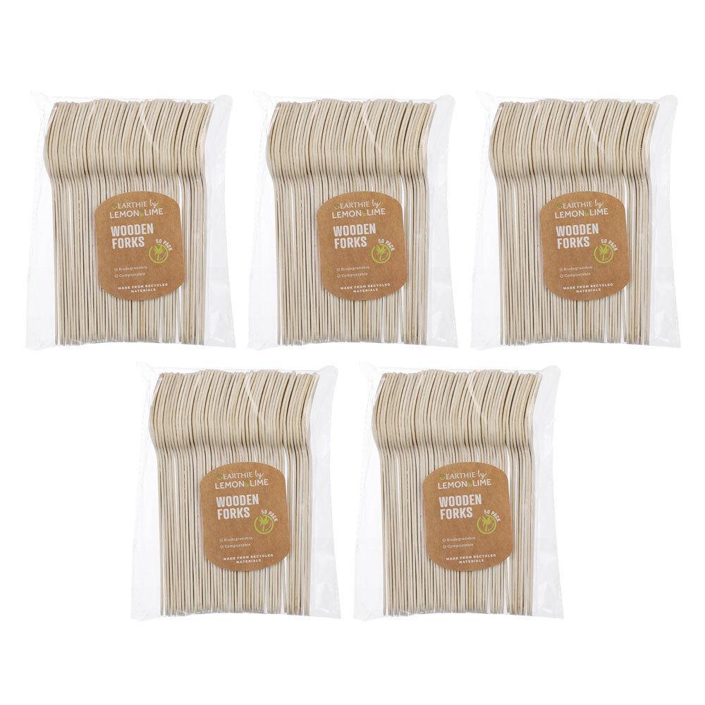 250pc Lemon & Lime Earthie Eco Biodegradable Recyclable Wooden Forks/Cutlery