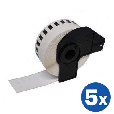 5 x Brother DK-22214 DK22214 Generic Black Text on White Continuous Paper Label Roll 12mm x 30.48m