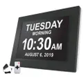 8 Inch Black Digital Calendar Alarm Day Clock, HogarTech Extra Large Memory Loss 5 Daily Alarms & 3 Medicine Reminder for Seniors & Impaired Vision Dementia Clock