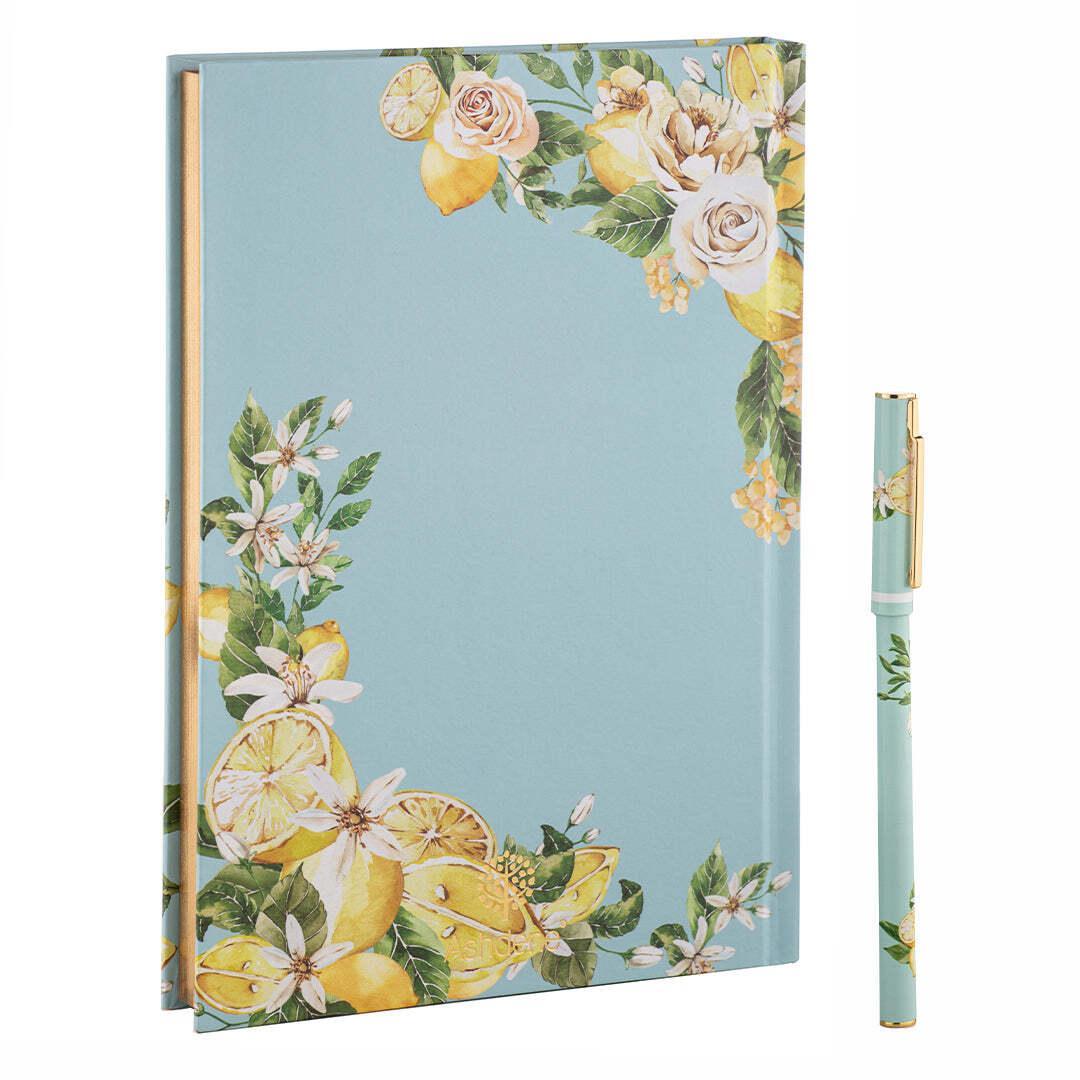 Ashdene Citrus Blooms Stationery Journal A5 Notebook & Pen Gift Set Blue/Lemon