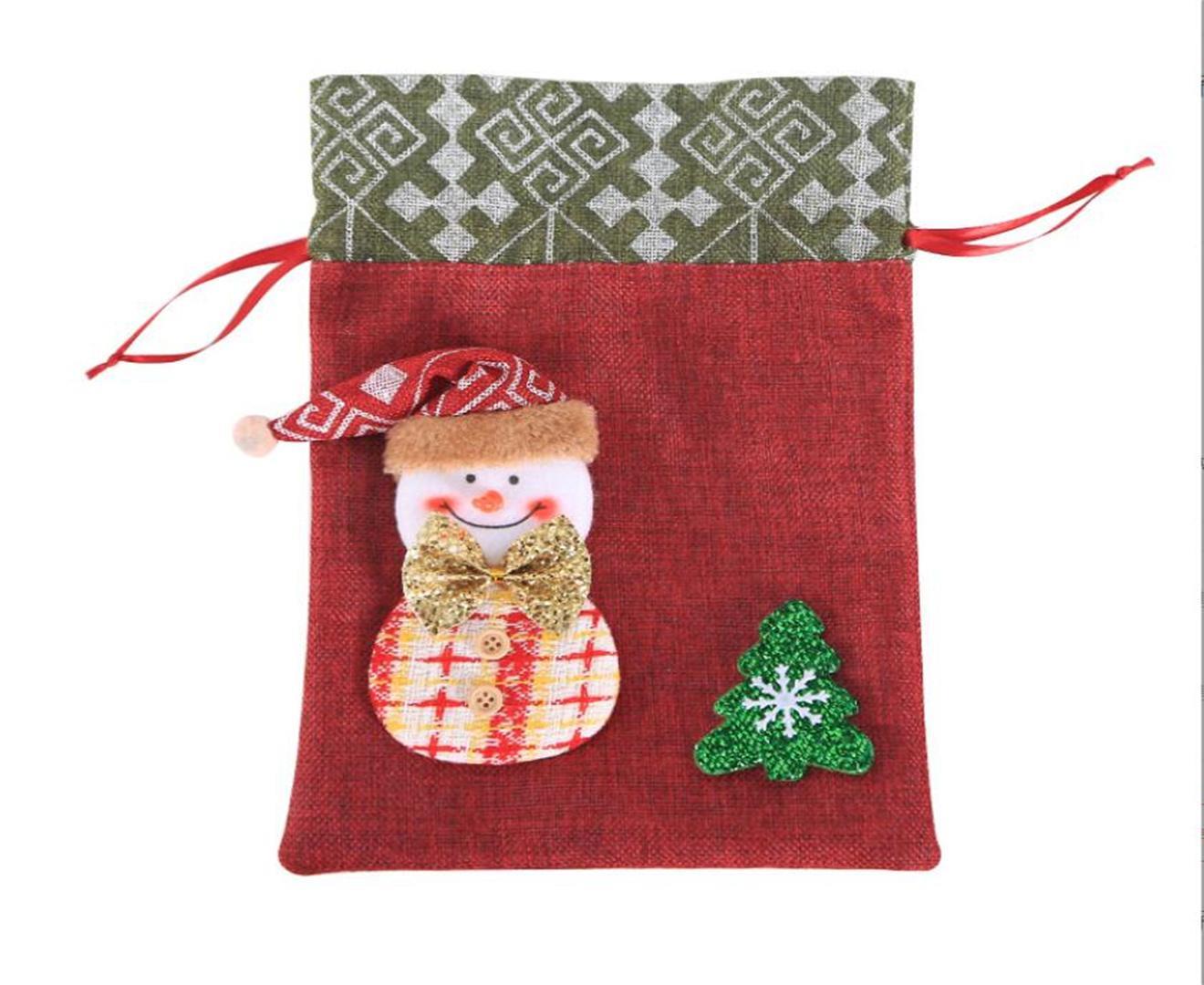 2X Merry Christmas Snowman Gift Bag Burlap Cord Apple Candy Cookie Bag
