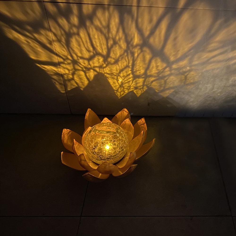 LED Solar Lotus Light Crack Glass Ball Flower Lamp Solar Garden Light -Amber