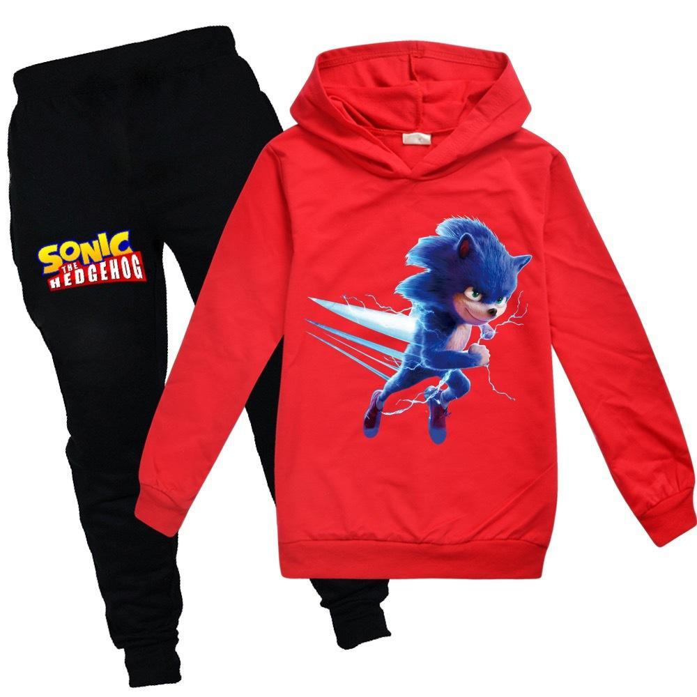 GoodGoods Kids Boys Girls Sonic The Hedgehog Hoodies Sweatshirt Pants Set Cartoon Pullover Outfits (Red, 11-12 Years)