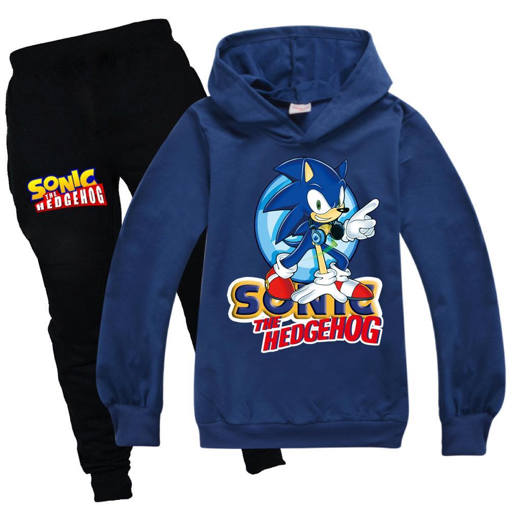 GoodGoods Kids Boys Girls Sonic The Hedgehog Hoodie Sweatshirt Pants Set Hooded Pullover Outfits (Navy Blue, 7-8 Years)