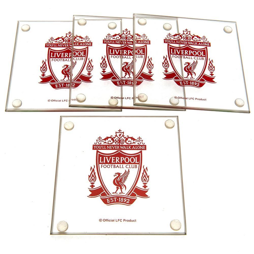 Liverpool FC Glass Crest Coaster Set (Pack of 4) (Clear/Red) (One Size)
