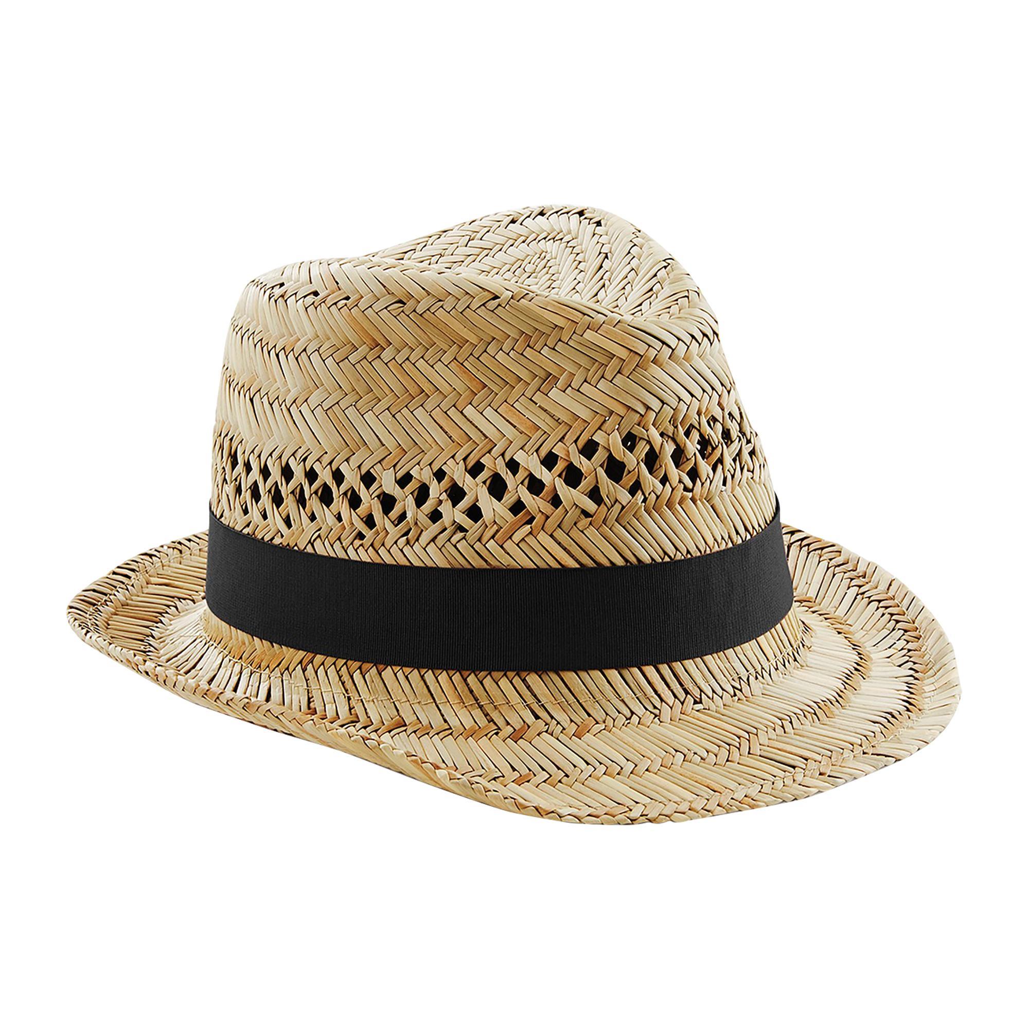Beechfield Unisex Straw Summer Trilby Hat (Natural) (SM)