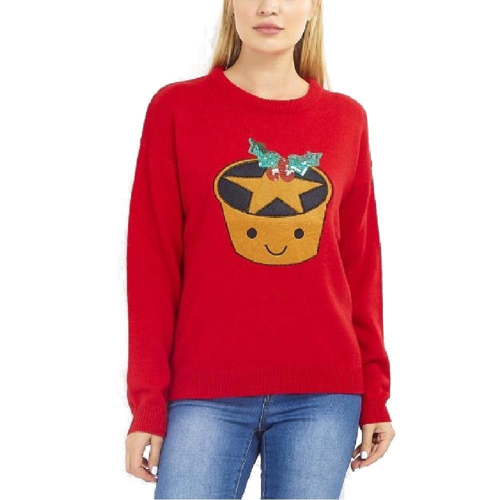 Brave Soul Womens/Ladies Mince Pie Christmas Jumper (Red) (XS)
