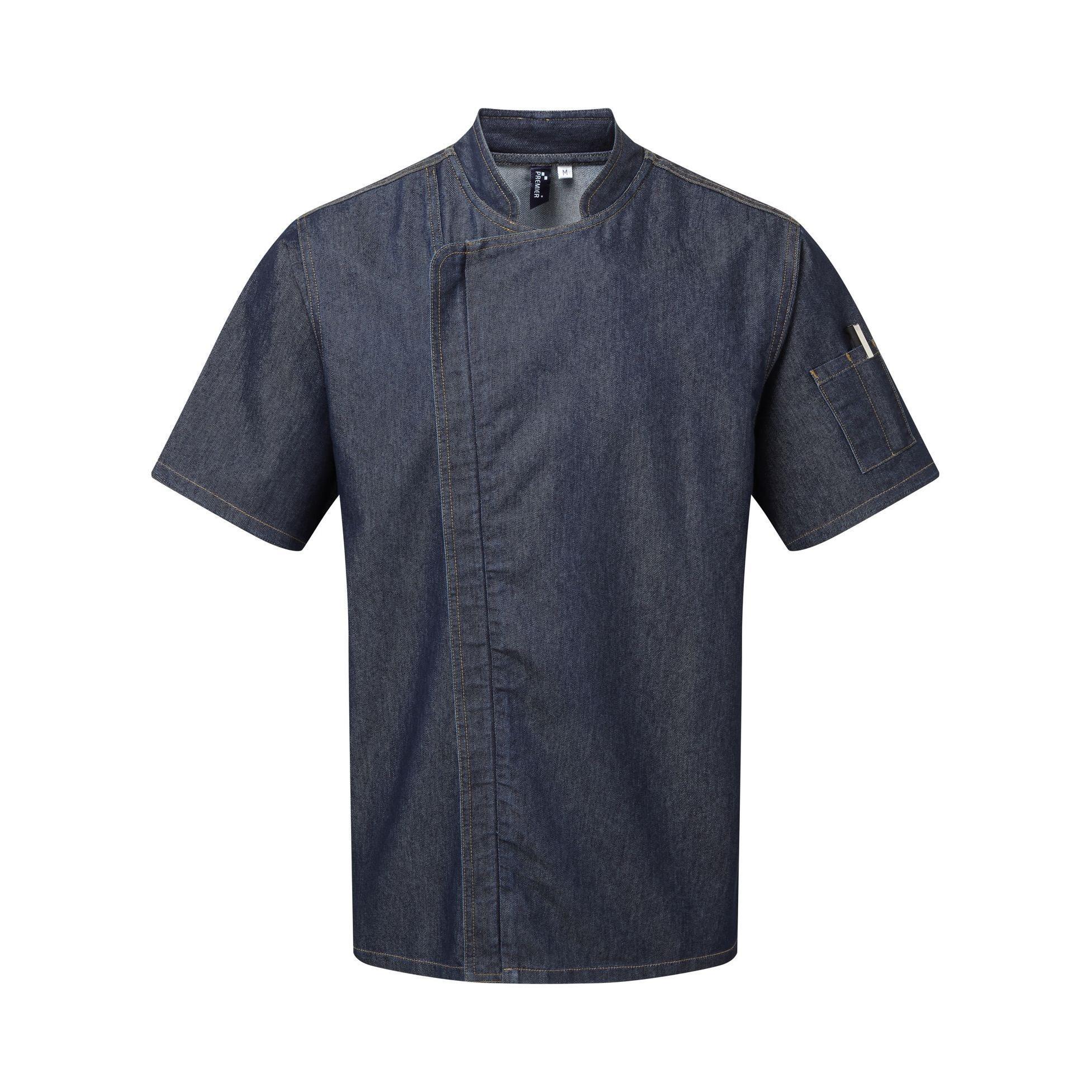 Premier Unisex Adults Chefs Zip-Close Short Sleeve Jacket (Indigo Denim) (S)