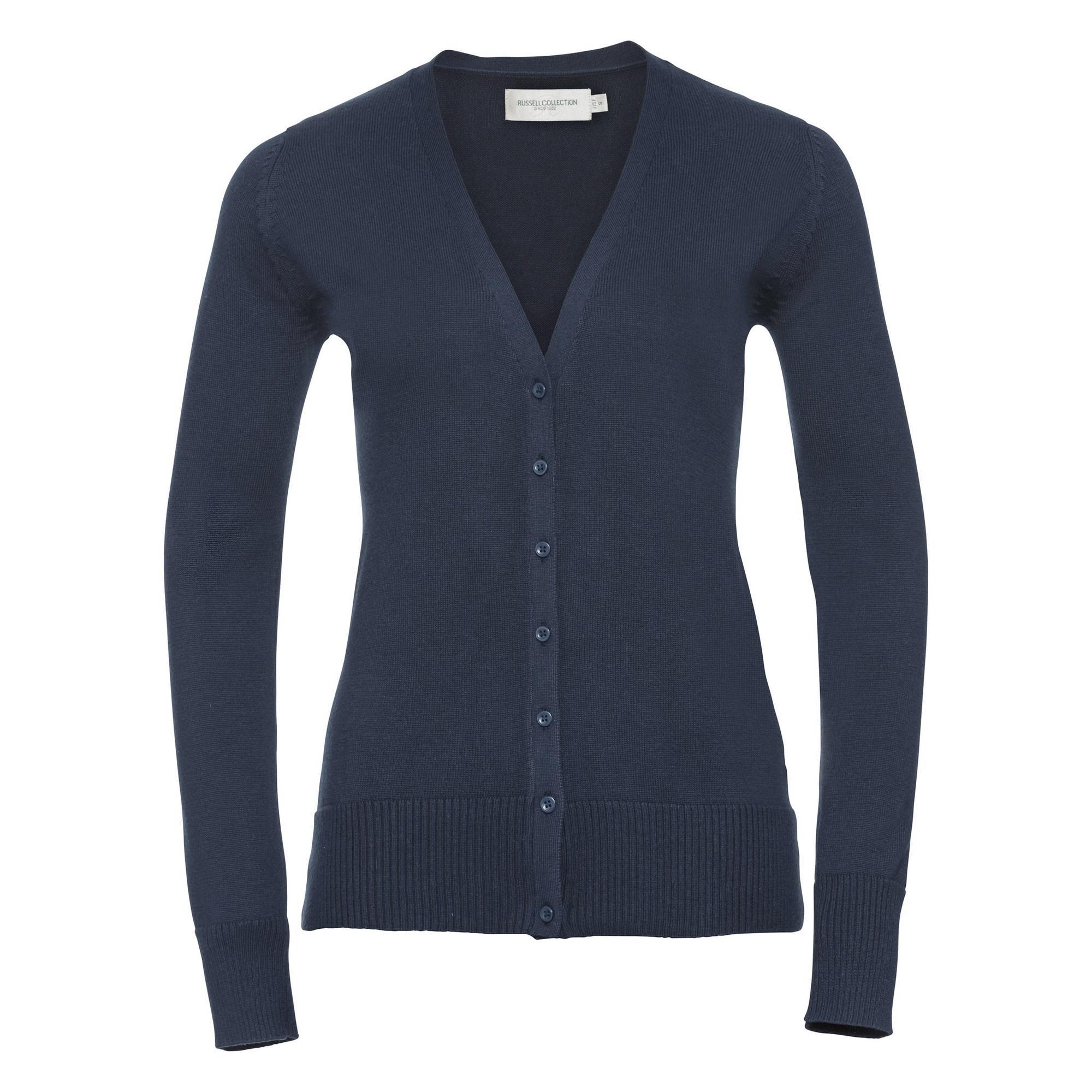Russell Collection Ladies/Womens V-neck Knitted Cardigan (French Navy) (XL)