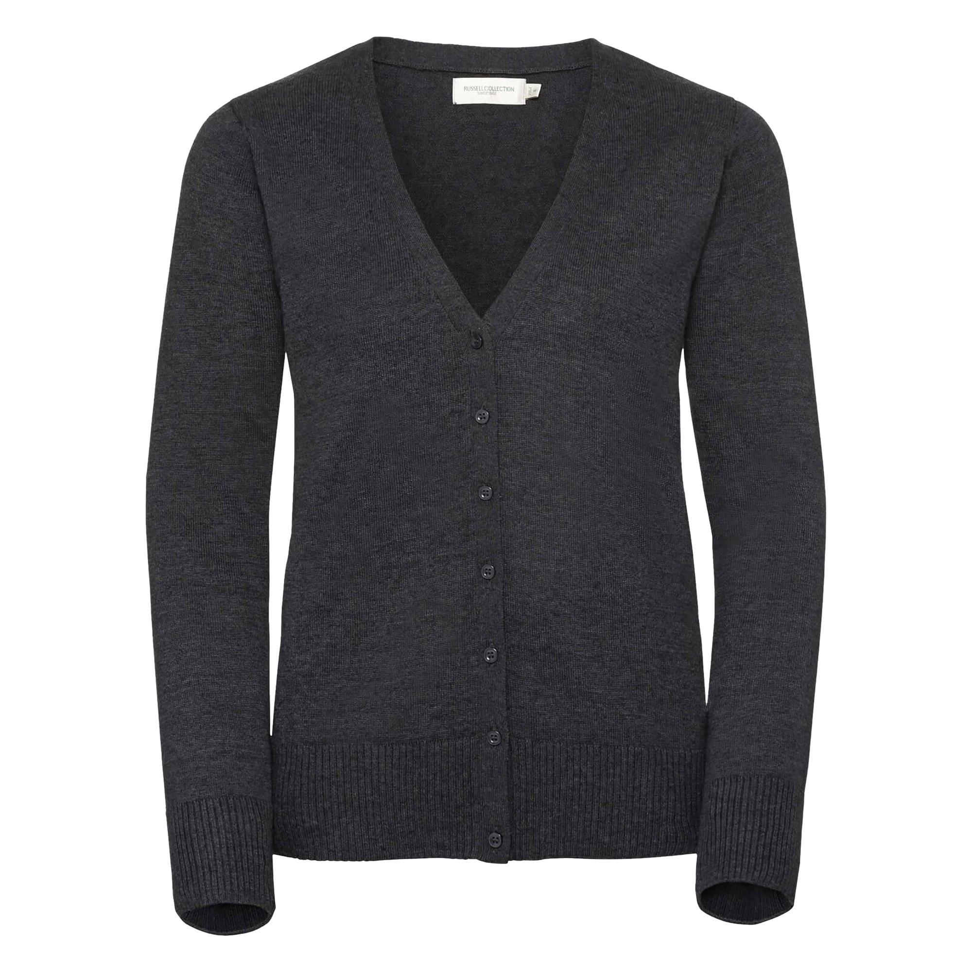 Russell Collection Ladies/Womens V-neck Knitted Cardigan (Charcoal Marl) (4XL)