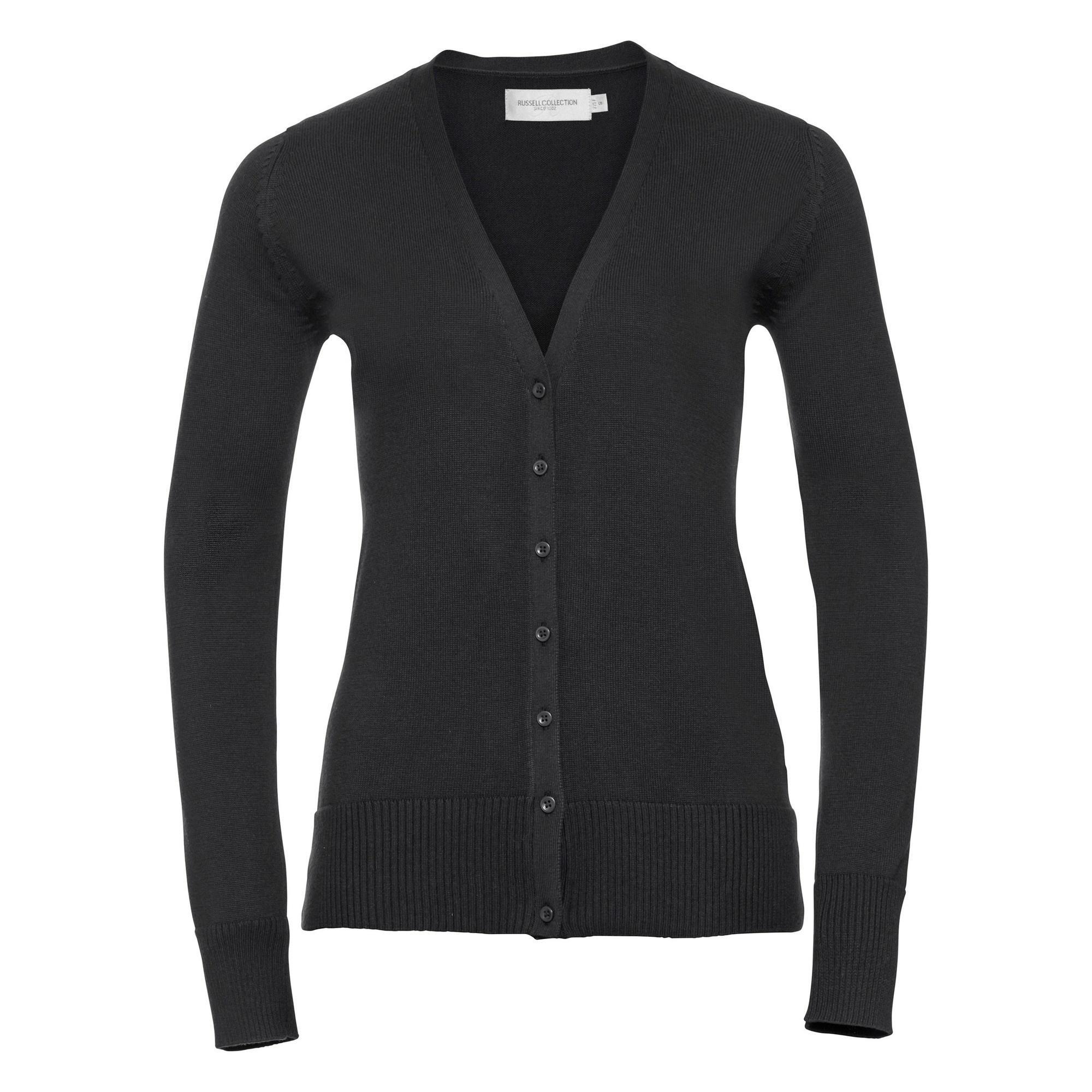 Russell Collection Ladies/Womens V-neck Knitted Cardigan (Black) (S)