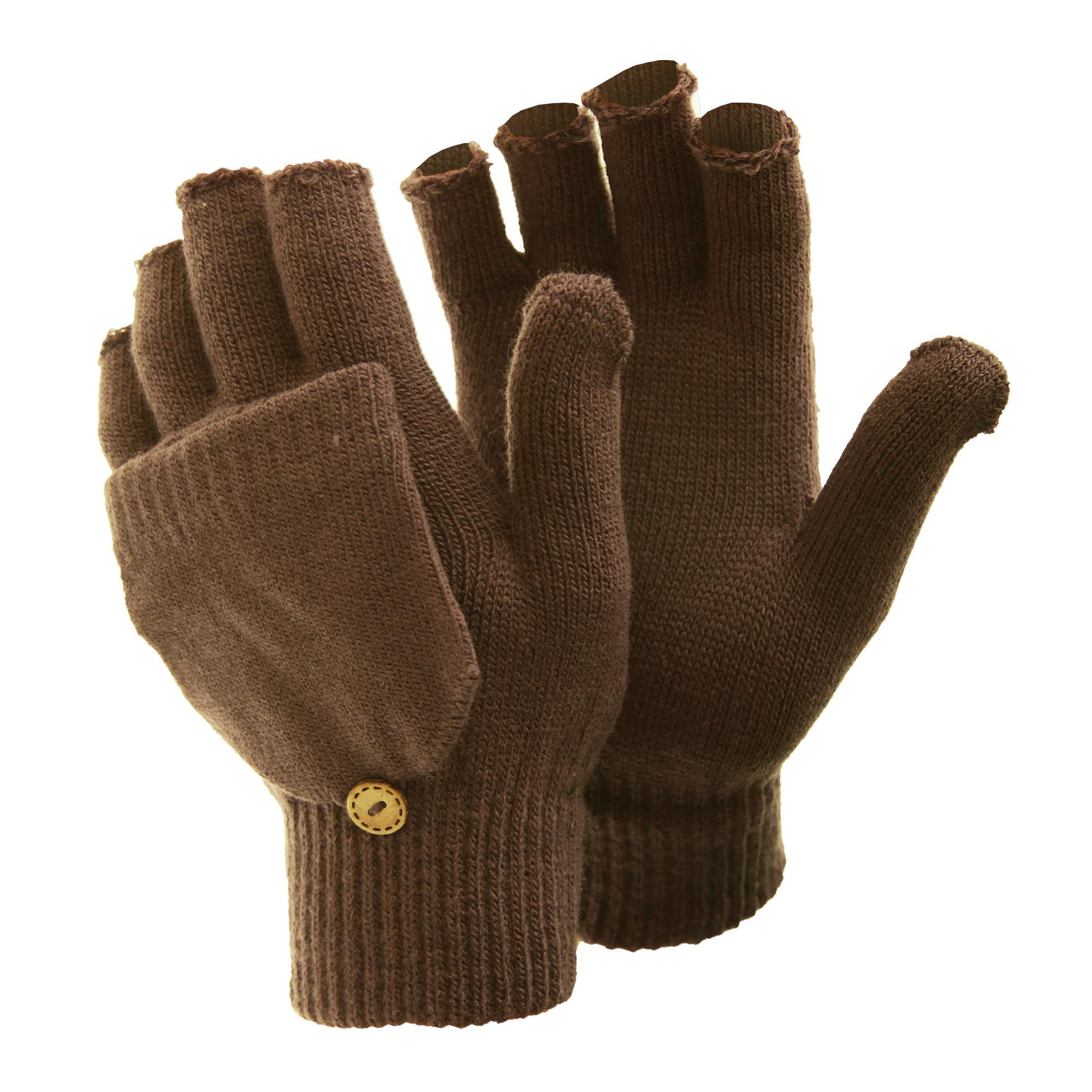 FLOSO Ladies/Womens Winter Capped Fingerless Magic Gloves (Brown) (One Size)