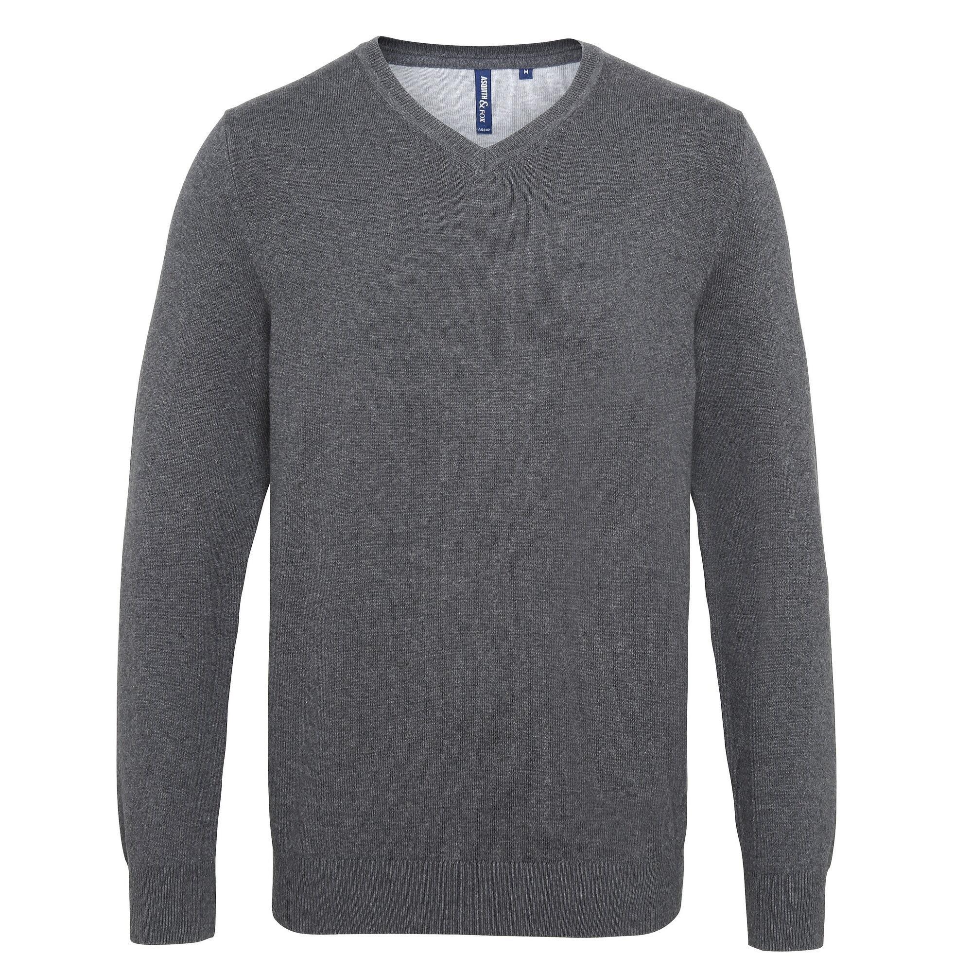 Asquith & Fox Mens Cotton Rich V-Neck Sweater (Charcoal) (M)