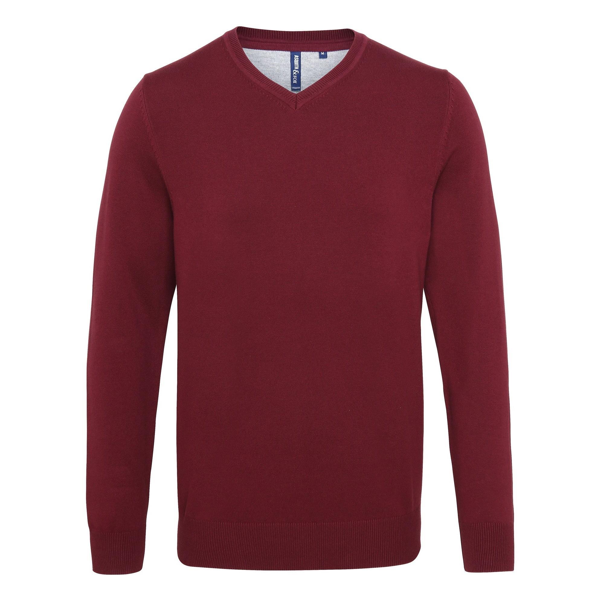 Asquith & Fox Mens Cotton Rich V-Neck Sweater (Burgundy) (M)