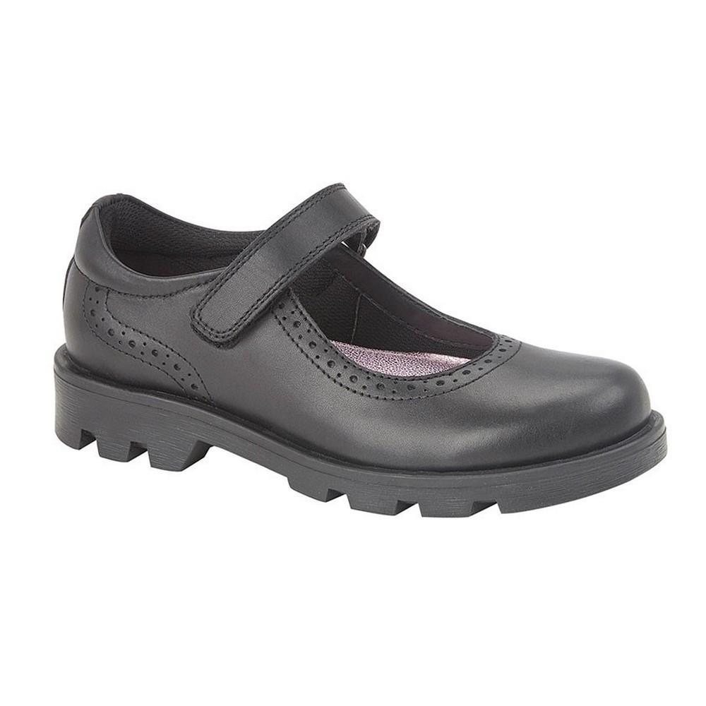 Roamers Girls Leather Touch Fastening Bar Shoe (Black) (3 UK)