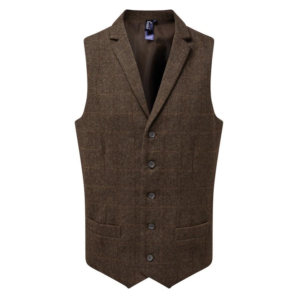 Premier Mens Herringbone Waistcoat (Brown Check) (XS)