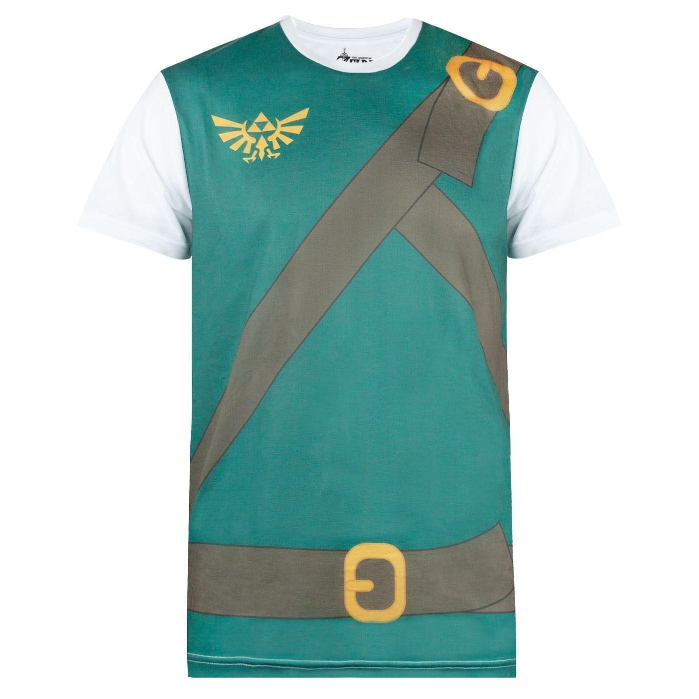 The Legend of Zelda Mens Classic Costume Cosplay T-Shirt (White/Green/Brown) (L)