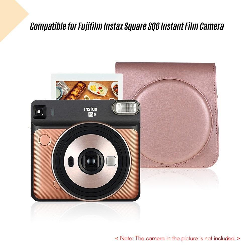 Andoer Protective Case PU Leather Bag with Adjustable Strap for Fujifilm Instax Square SQ6 Instant Film Camera Black pink