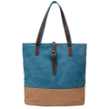 Women Color Block Handbag Vintage Tote Bag Blue