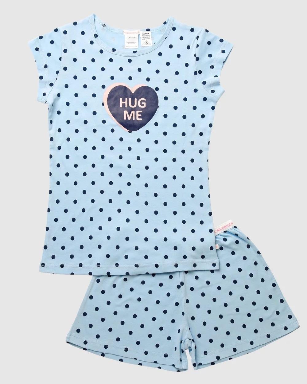 Girls Sizes 10-16 Blue Hug Me Cotton Short Sleeve PJS Pyjamas HL [Size: 16]