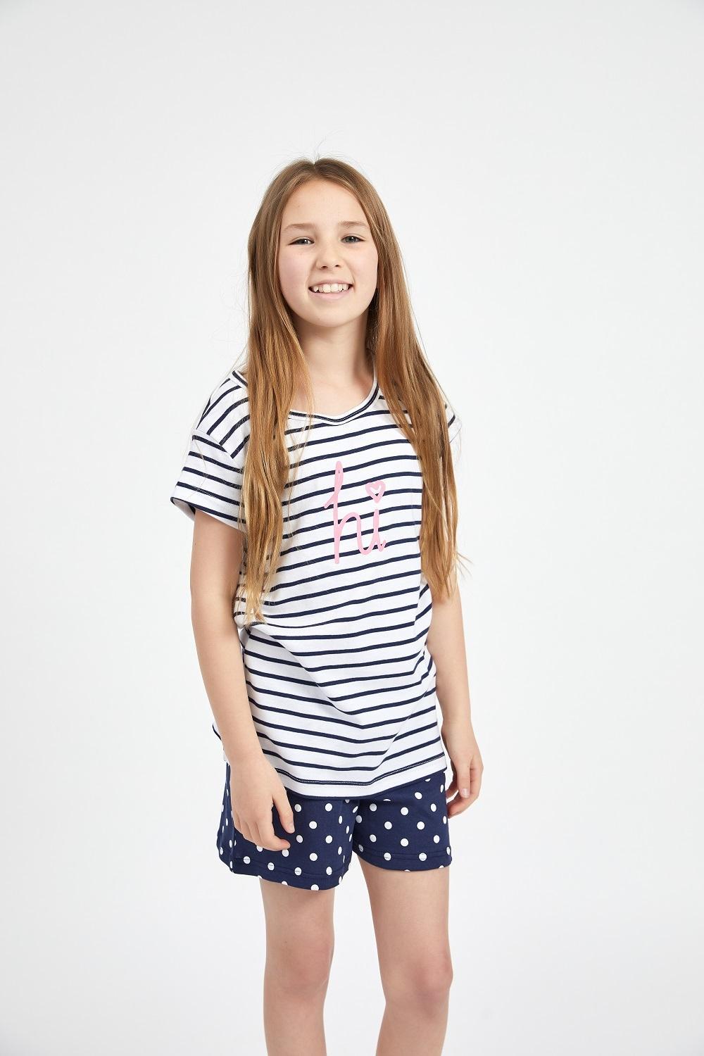 Girls Sizes 10-16 Blue Pink HI Cotton Short Sleeve PJS Pyjamas HL [Size: 10]