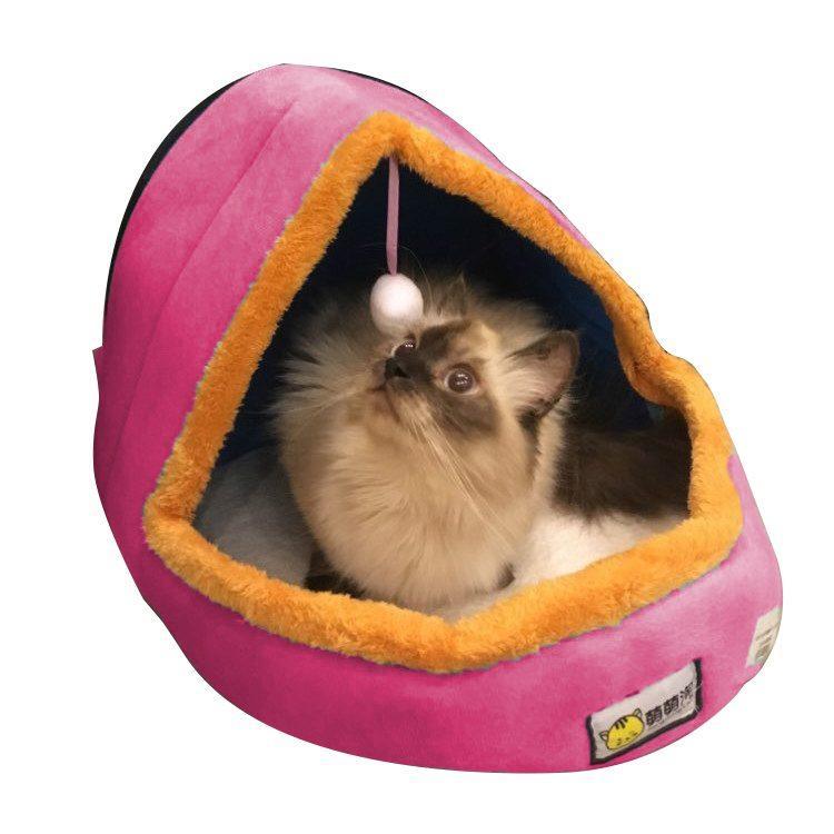 Pet Bed Foldable Cat Puppy House Kennel Soft Foldable Toy Ball Medium Size Pink