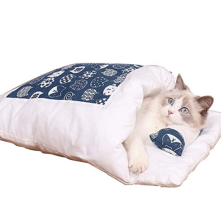 Pet Sleeping Bag Bed, Removable Washable Zipper Cover, Warm, Navy Blue, Large