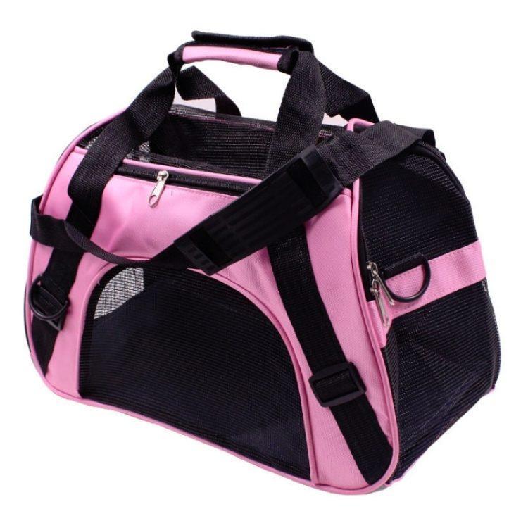 Pet Carrying Bag, Safe Messenger Style Mesh Carrier, Pink, Large