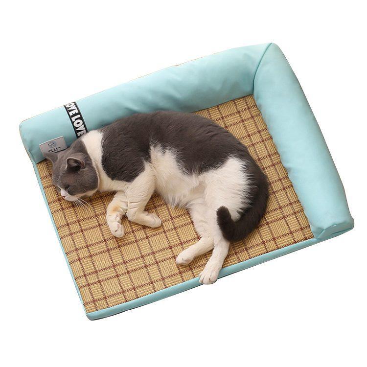 Pet Summer Mat, Removable Washable Canvas Bed Cats Dogs, Small,Rectangular Green