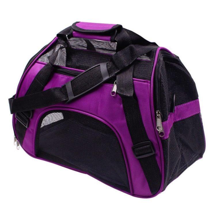 Pet Carrying Bag, Safe Messenger Style Mesh Carrier, Purple, Large
