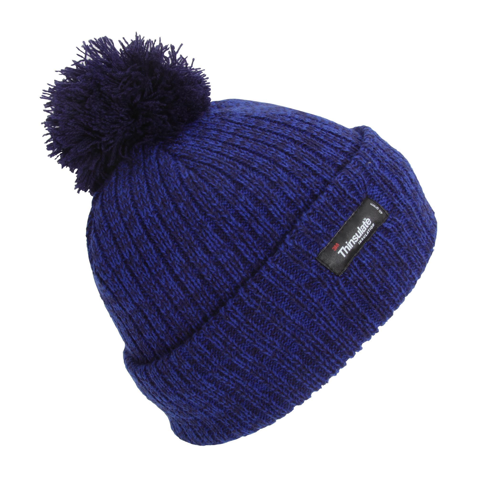Childrens Thinsulate Knitted Winter Beanie Hat With Pom Pom (Blue Marl) (One Size)