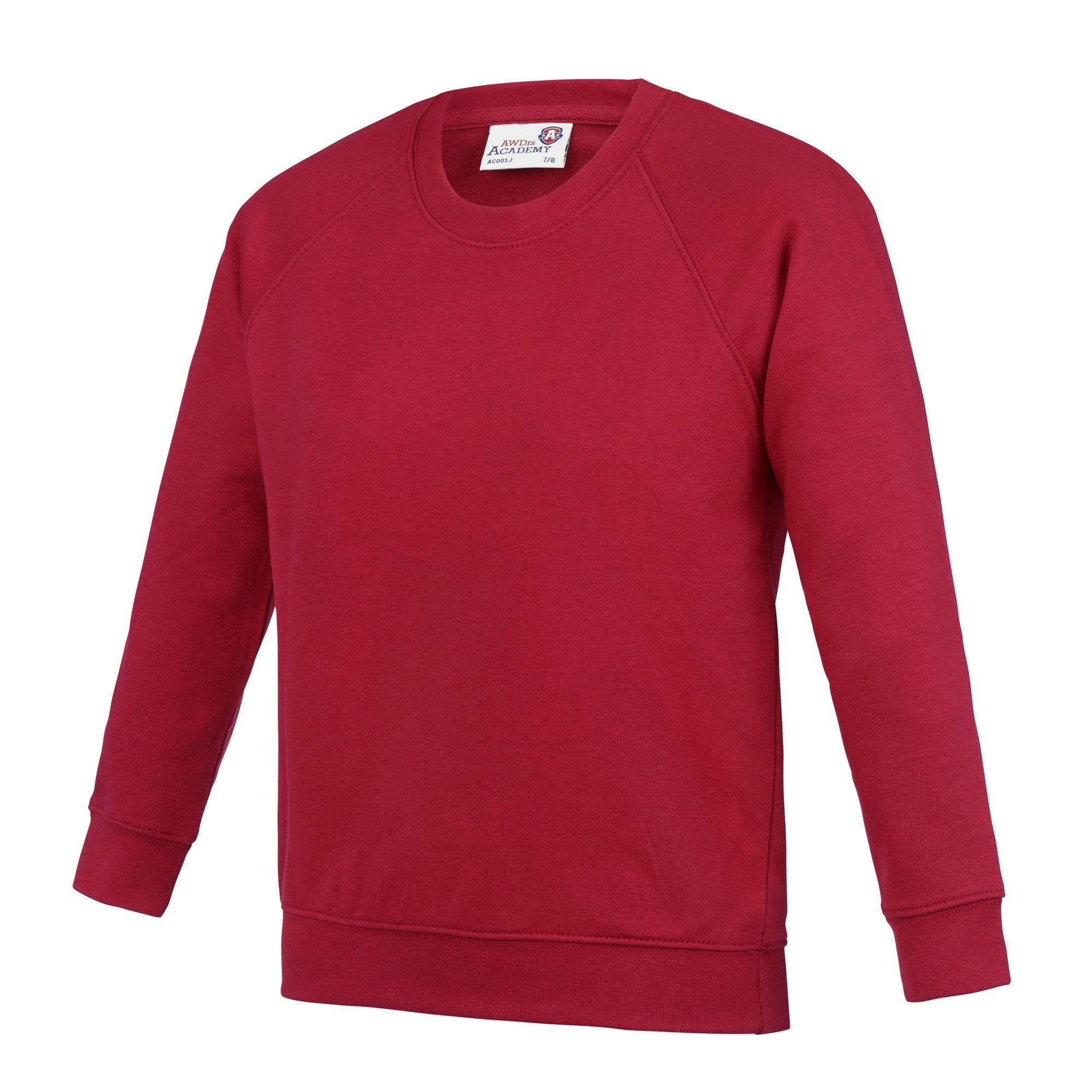AWDis Academy Childrens/Kids Crew Neck Raglan School Sweatshirt (Pack of 2) (Red) (13 Years)
