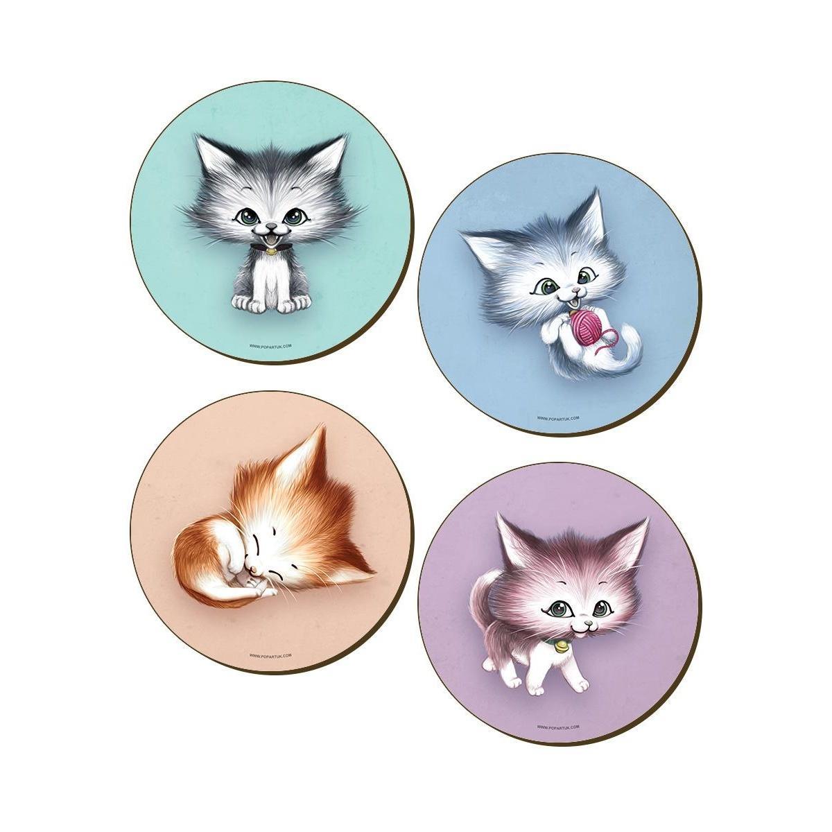 Grindstore Kitsch Kittens Coaster Set (Pack Of 4) (Multicoloured) (One Size)