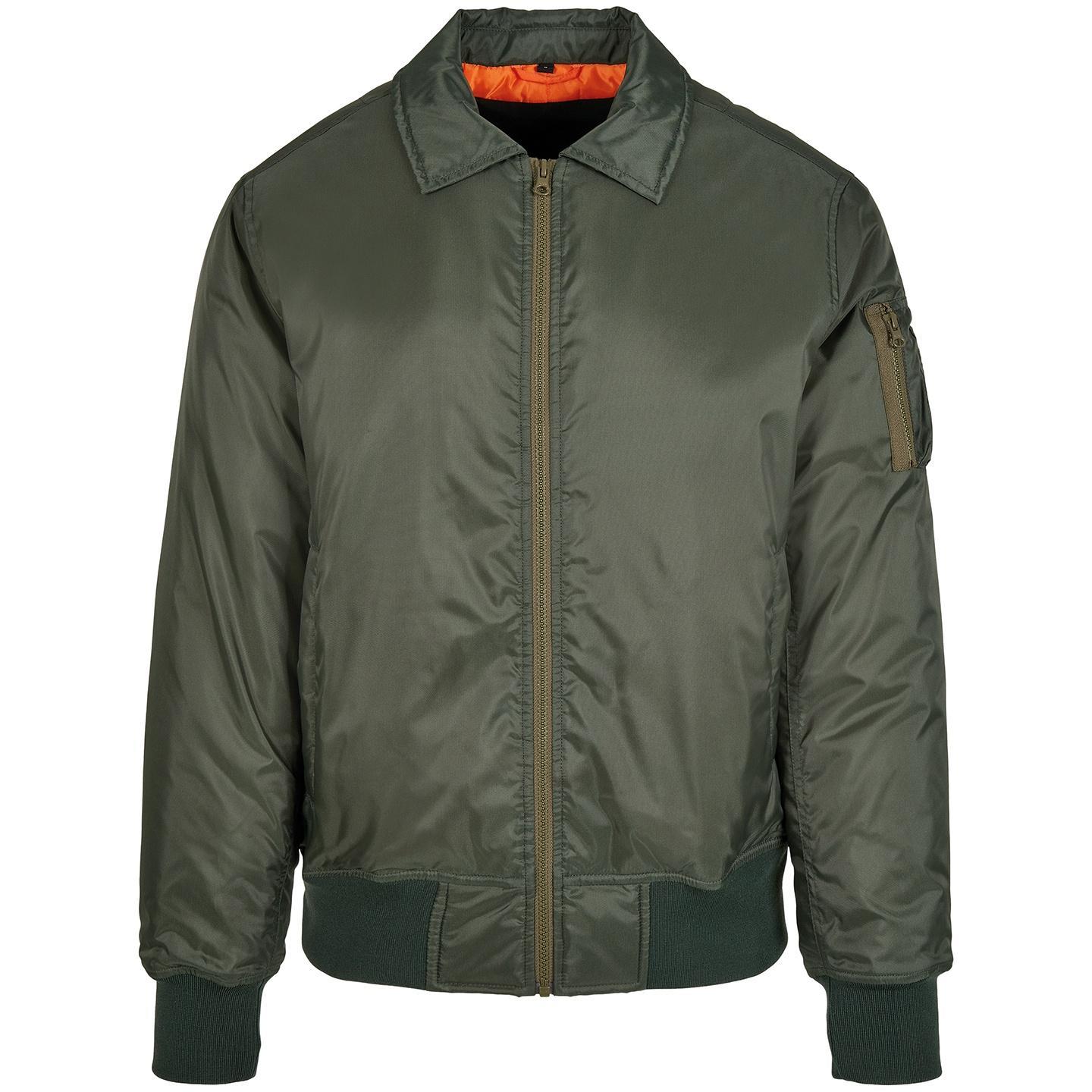Build Your Brand Mens Collared Bomber Jacket (Dark Olive) (3XL)