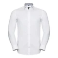 Russell Collection Mens Long Sleeve Contrast Herringbone Shirt (White/Silver) (14.5)