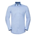Russell Collection Mens Long Sleeve Contrast Herringbone Shirt (Light Blue/Mid Blue) (19)