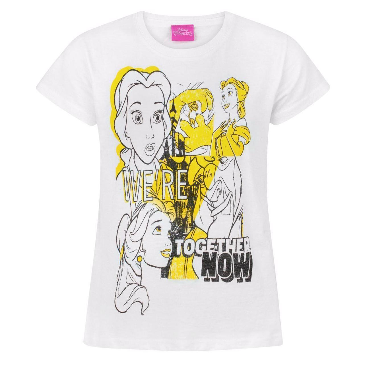 Beauty And The Beast Girls We Are Together Now Belle T-Shirt (White/Yellow/Black) (12-13 Years)
