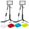 2 Pack Dimmable 5600K USB LED Video Light with Adjustable Tripod Stand and Color Filters for Tabletop/Low Angle Shooting, Zoom/Video Conference Lighting/Game Streaming/YouTube Video Photography