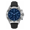Nautica Men's NAI19536G Blue Dial Quartz Watch - Black Silver Stainless Steel Case, Leather Strap