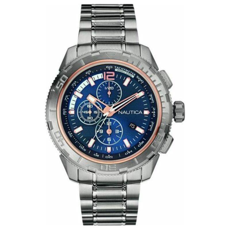 Nautica Men's NAI24500G Quartz Watch, 45mm, Blue Dial, Grey Steel