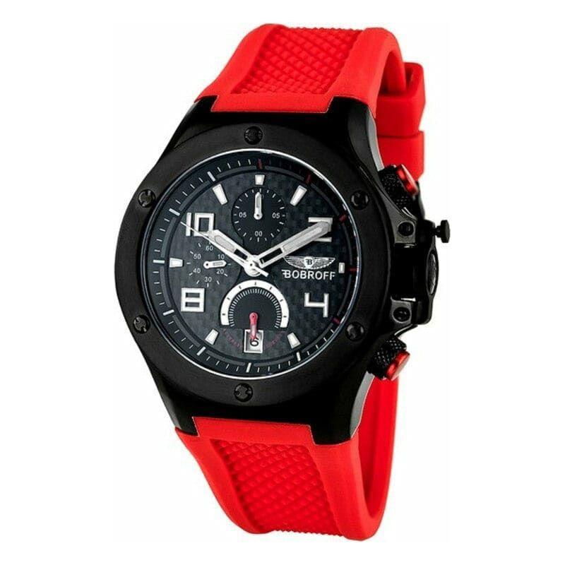 Bobroff BF1002M14 Men's Elegant Black Dial Rubber Bracelet Wristwatch