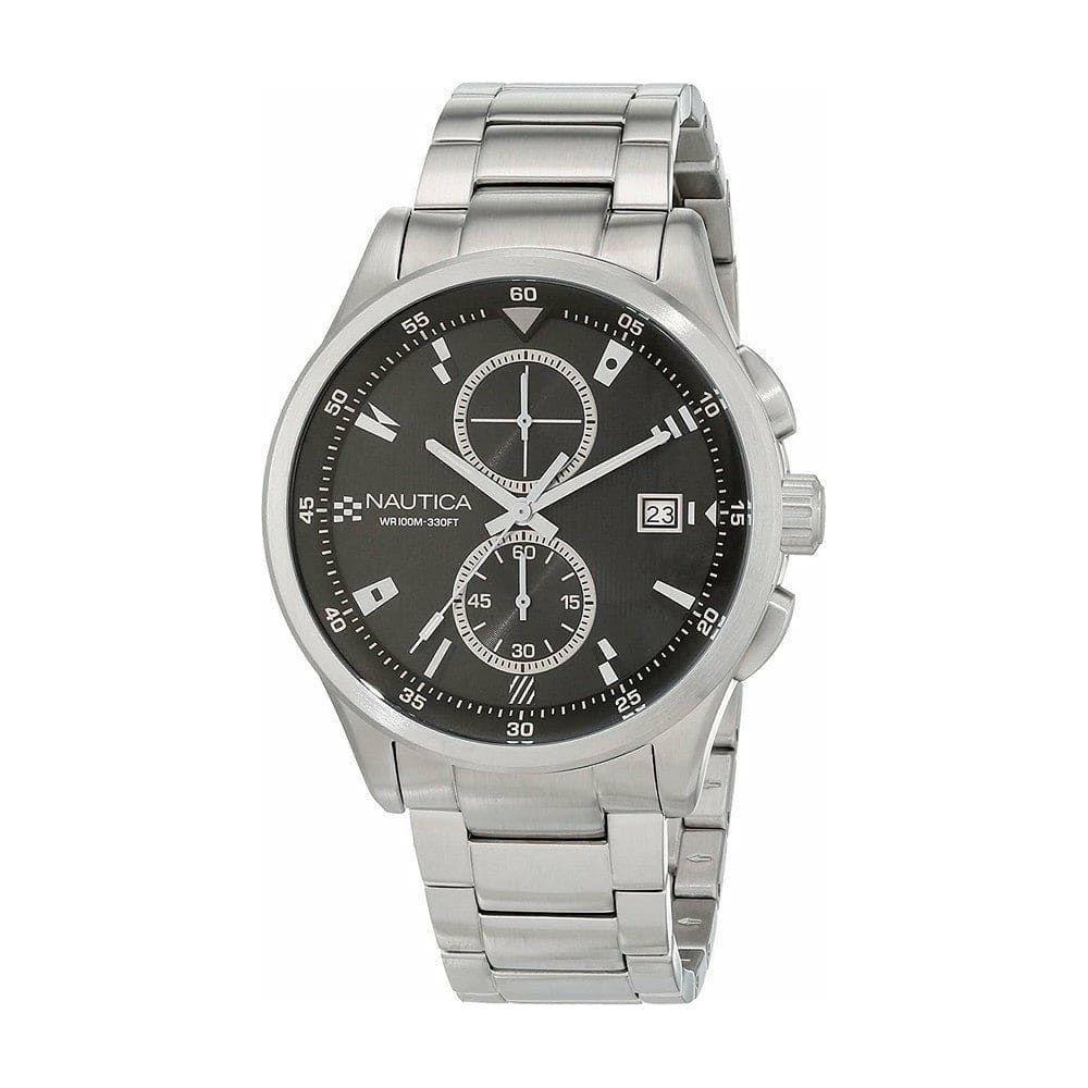 Nautica Men's NAD19559G Quartz Wristwatch - Grey Stainless Steel Bracelet, Black Dial (44mm)