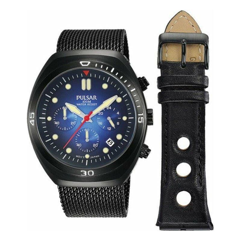 Pulsar Men's PT3951X2 Quartz Watch, ? 42mm, Black Steel Bracelet, Blue Dial