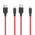 2x Philex 1m Silicone 2A Charge/Sync 8 Pin Cable to USB for Apple iPhone Red