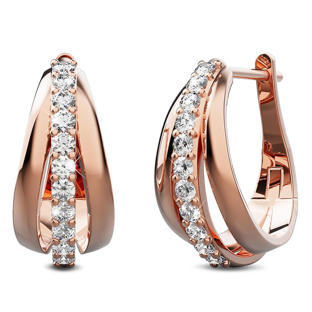 Rose Gold Triple Hoop Earrings Embellished with Crystals from Swarovski