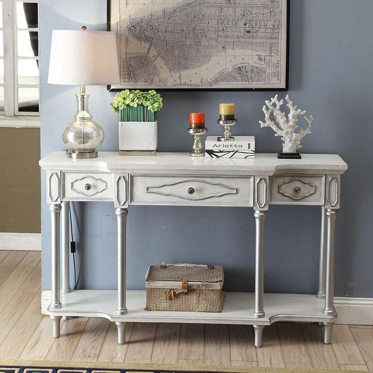 TJ Juliet 3 Drawer Console Sofa Table - Silver