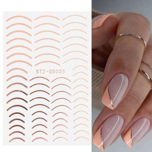 3D Line French Nail Stickers Gold, Bronze Tips Self Adhesive Nail Decoration