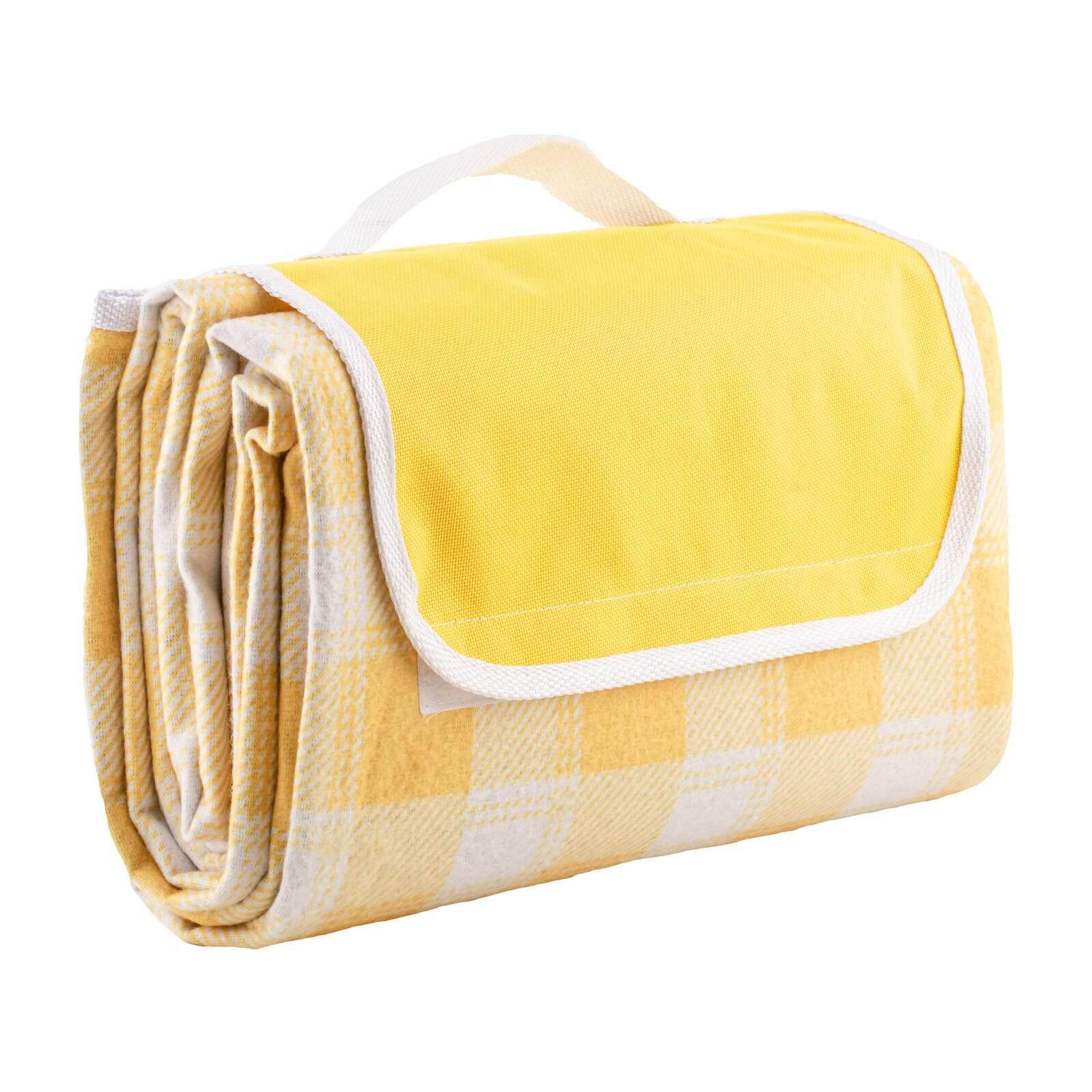 Delilah Gingham 150cm Foldable Picnic Blanket Outdoor Mat w/ Carry Handle Yellow