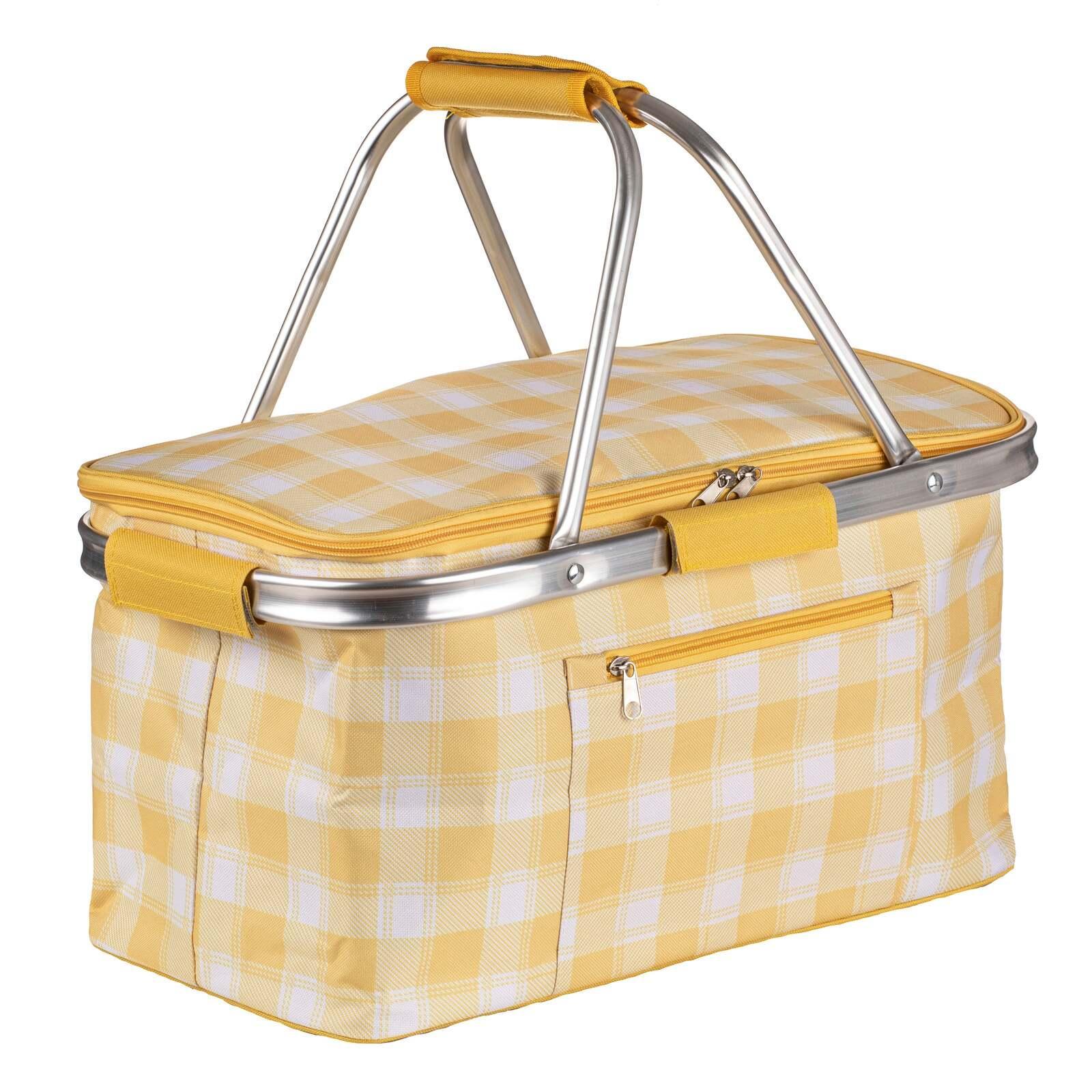 Delilah Insulated 46x24cm Picnic Basket Outdoor Storage w/ Carry Handle Yellow